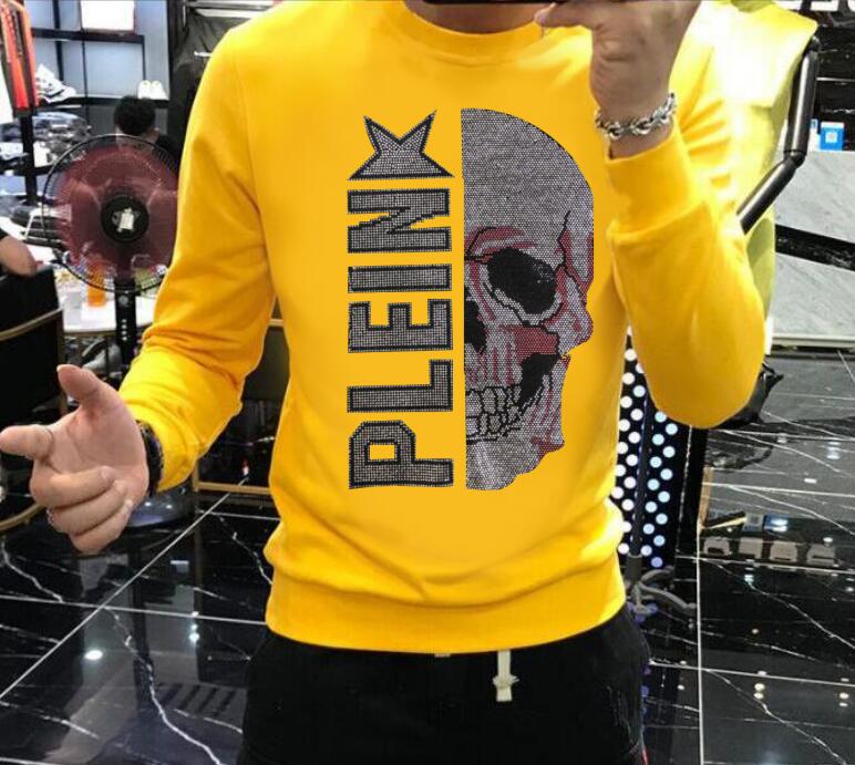 Men's Plein Skull Diamond Print Hoodie  Crewneck Sweatshirts