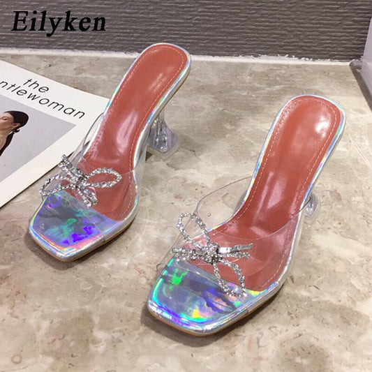 Clear PVC Metal Buckle Square Toe Sandal Pumps