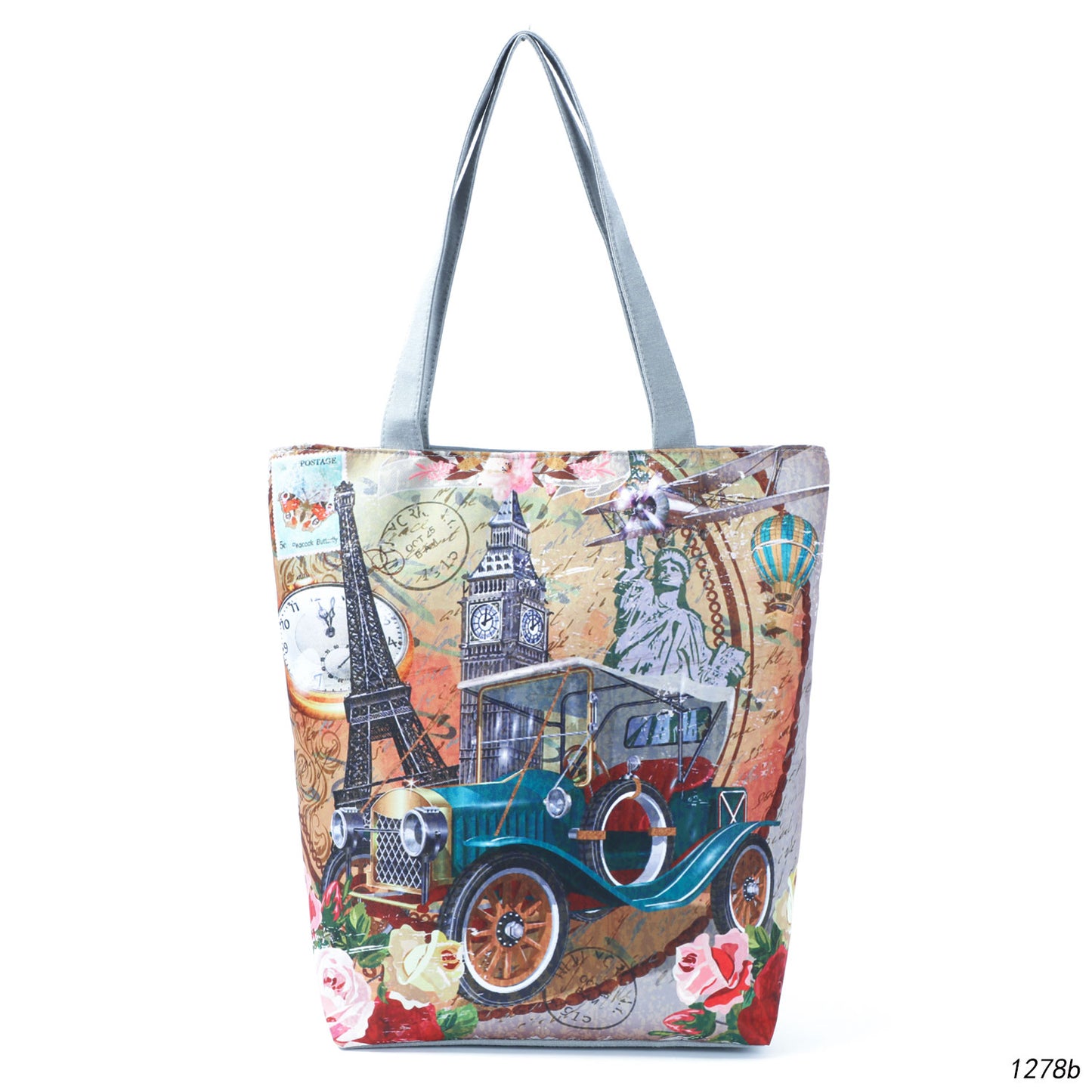 Floral Print Women Shoulder Canvas Shopping Tote Bag