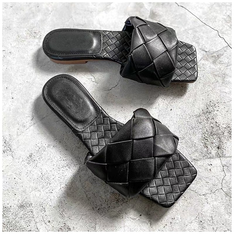 Weaved PU Leather Flat Sandals