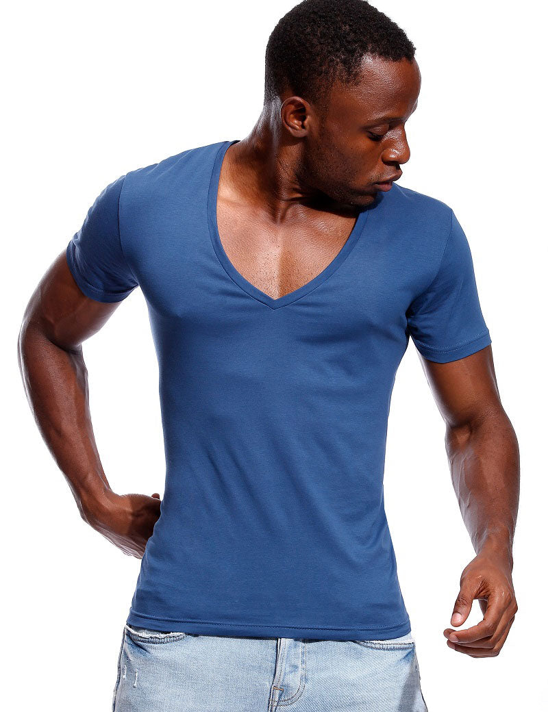 Men's Deep V-Neck Low Cut T-Shirt Invisible Undershirt