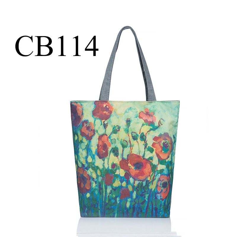 Floral Print Women Shoulder Canvas Shopping Tote Bag