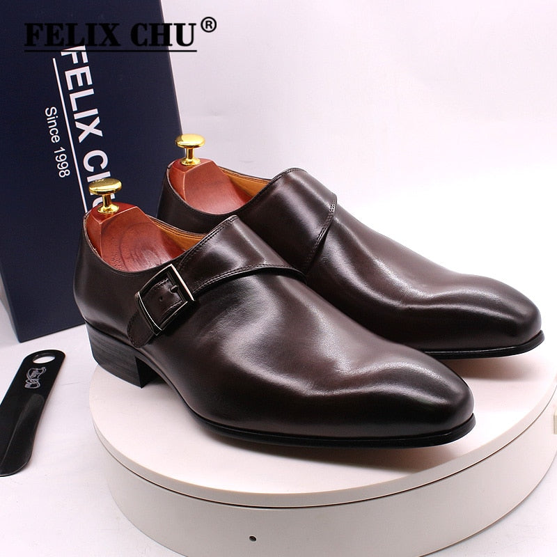 Men's Designer Dress Classic Genuine Leather Buckle Monk Strap Party Formal Shoes