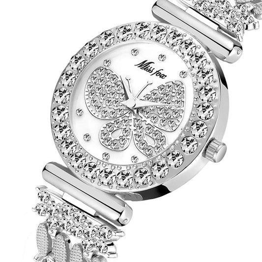 Butterfly Big Diamond 18K Gold Waterproof Ladies Watch