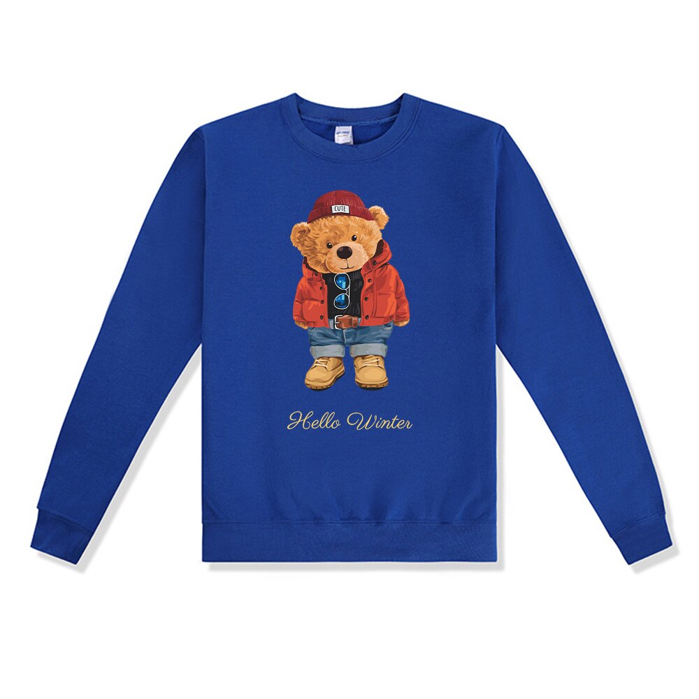 Teddy Bear "Hello Winter Letter" Printed Unisex Crewneck Sweatshirt Heavy Blend Crew Neck Sweatshirt