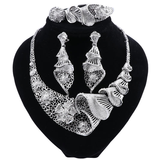 African Wedding Bridal Jewelry Sets-Necklace, Bracelet & Earrings