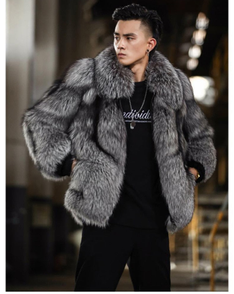 Men's Big & Tall Faux Fox Fur Coat to 6X