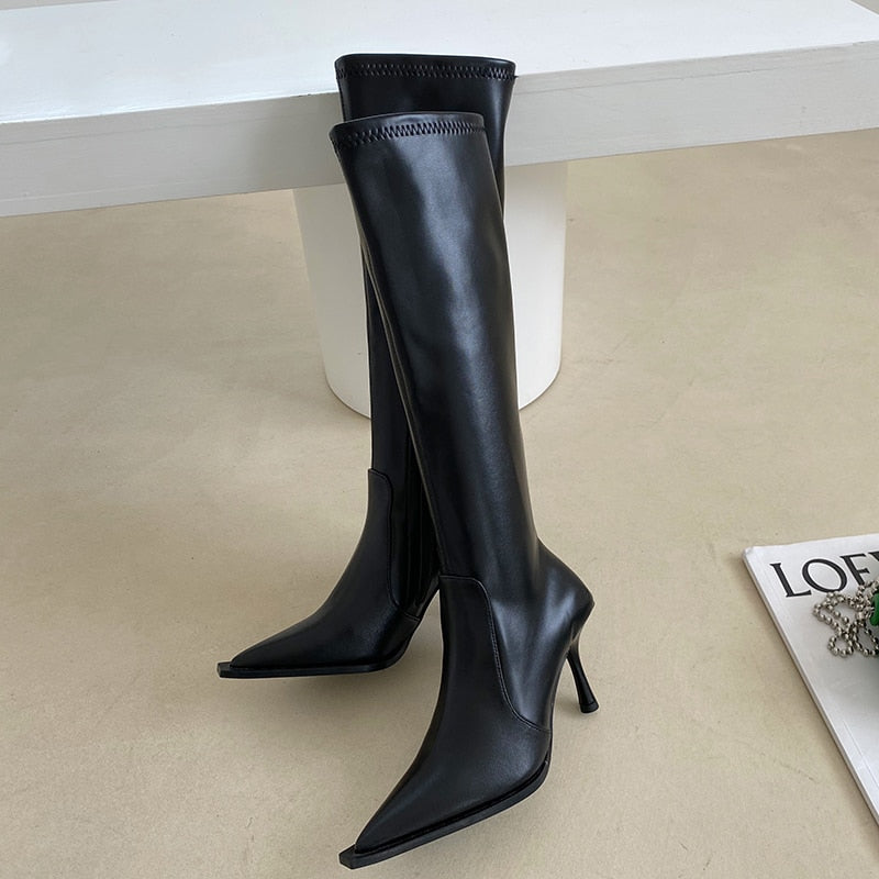 Stretch Fabric Knee High Women's Side Zipper Boots