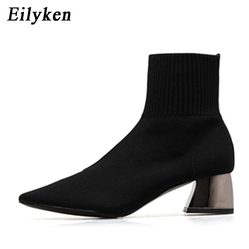 Knitted Stretch Low Heel Pointed Toe Ankle Boots4