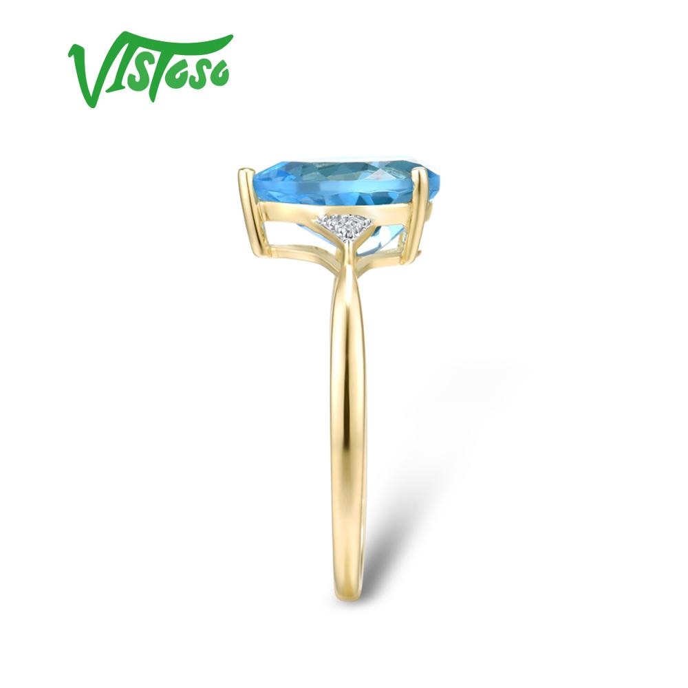 Water Drop Style Swiss Blue Topaz & Diamond Pure 14K Yellow Gold Ring