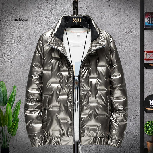 Men's Shiny Collar Warm Bomber Parka Waterproof Jacket