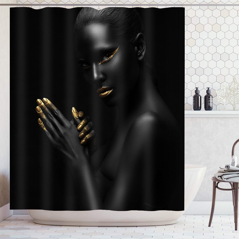 Black Woman w/ Gold Waterproof Shower Curtain