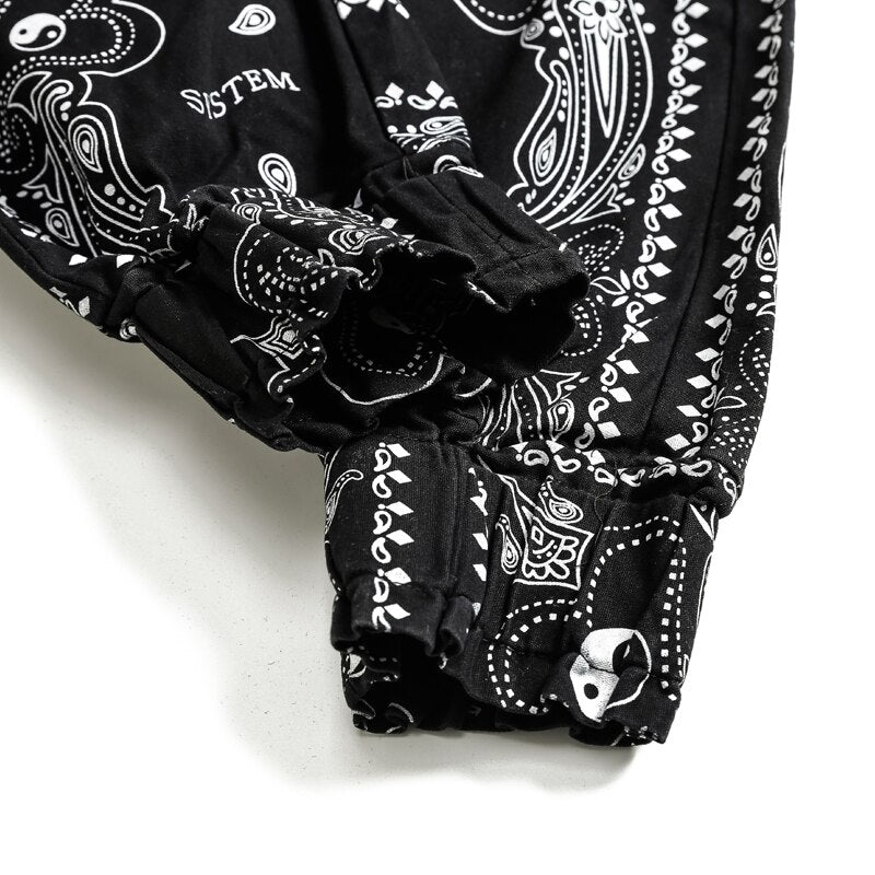 Bandana Print Men's Hip Hop Loose Fit Elastic Waist Harem Pocket Sweatpants