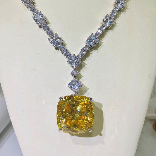 Sterling Silver Moissanite Citrine Gemstone Pendant Necklace