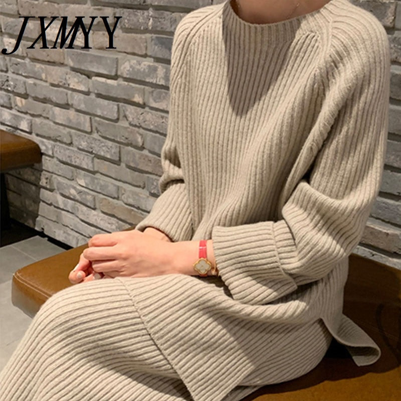 Knitted Pullover Sweater  + High Waist Loose Wide Leg Pants 2-Piece Set