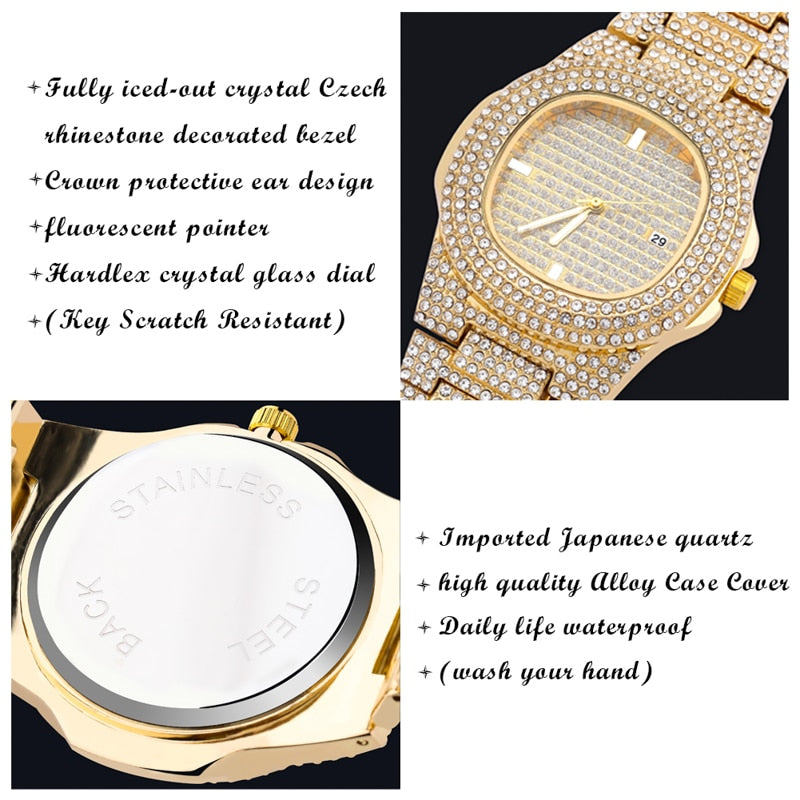 Iced Quartz Hip Hop Micropaved CZ Stainless Steel Watch