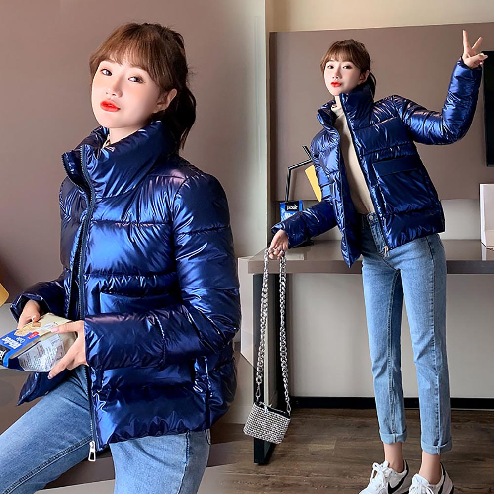 Solid Stand Collar Casual Streetwear Women's Puffer Bomber Jacket