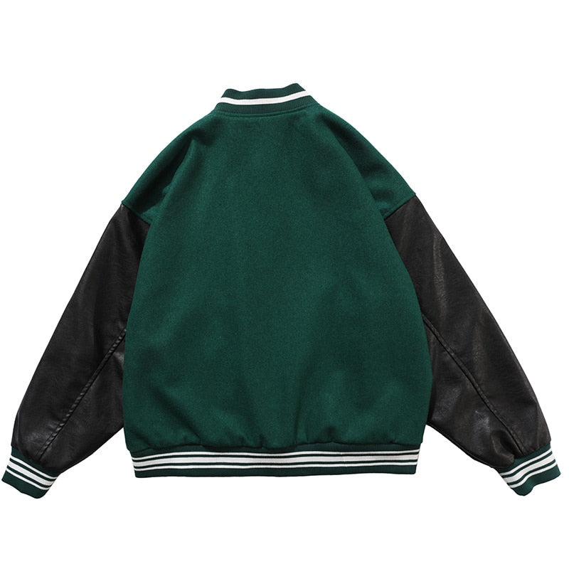 Men's Bone Colorblock Patchwork Baseball Bomber Letterman's Jacket