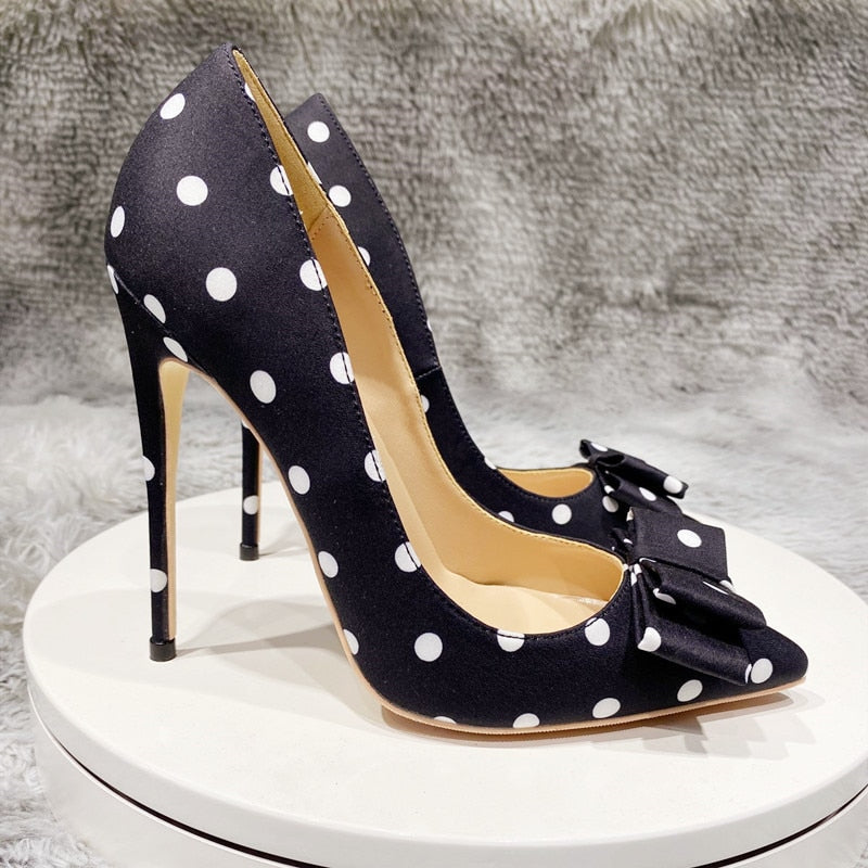 Bowknot Polka Dot Stiletto Pointed Toe Pumps