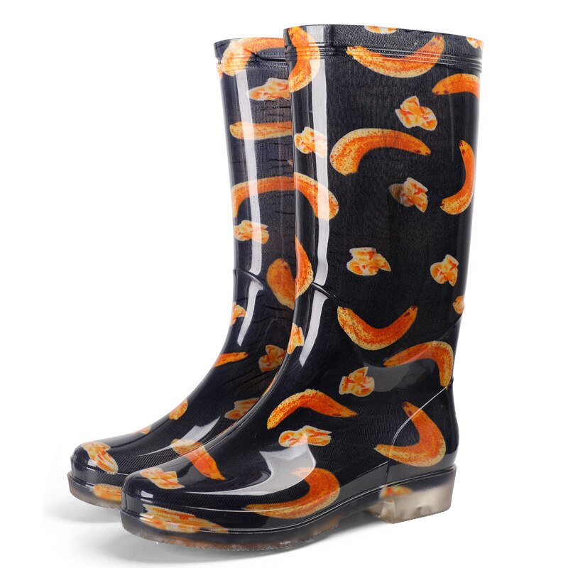 PVC Flower Round Toe Knee High Rain Boots