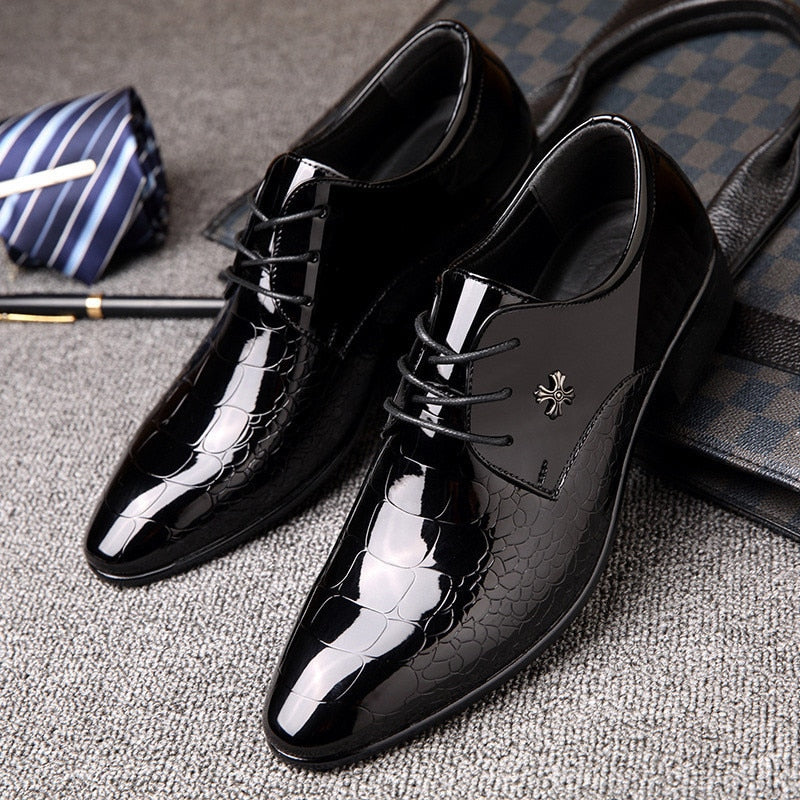 Italian Oxford Patent Leather Pointed Toe Dress Shoes