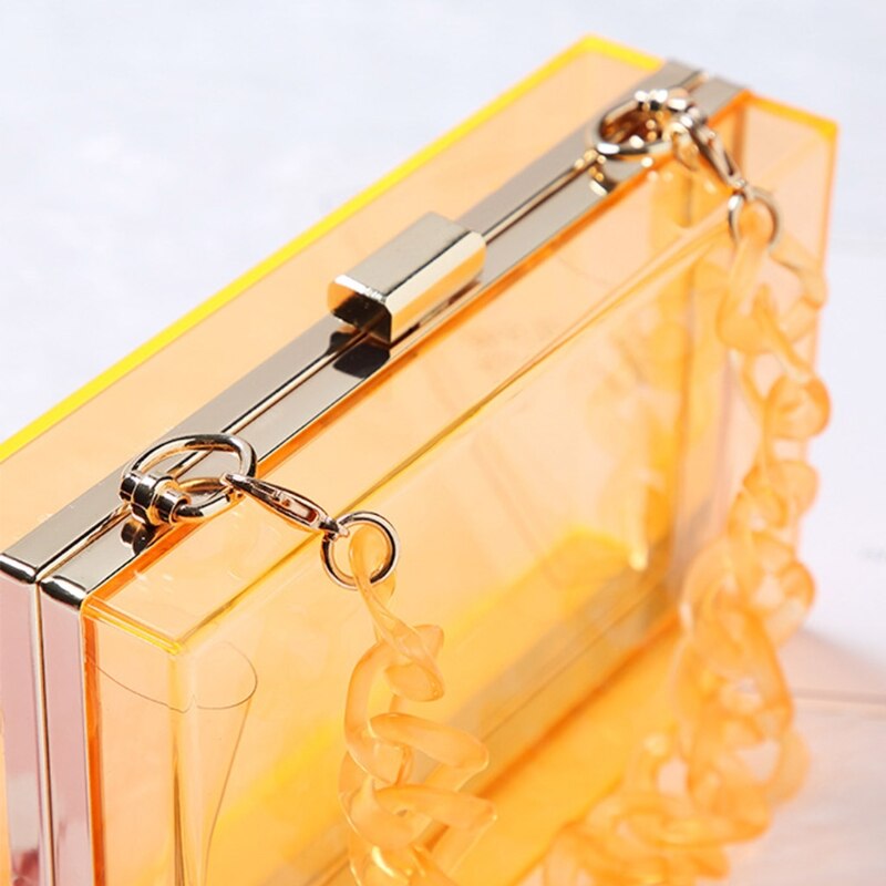 Clear Acrylic Box Clutch Transparent Shoulder Bag w/ Detachable Chain