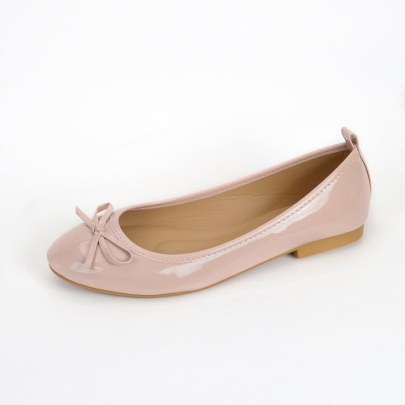 Ballet Patent Leather Bowknot Flat Ladies Shoes