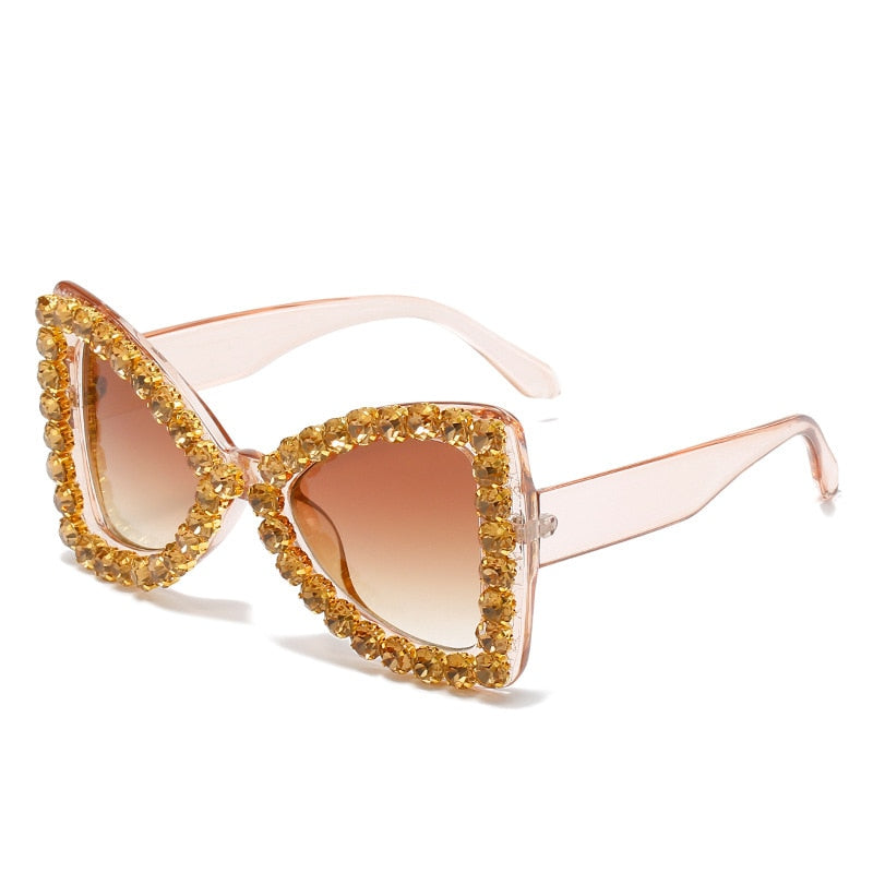 Diamond Butterfly Cat Eye Vintage Oversized Rhinestone Gradient Sunglasses UV400