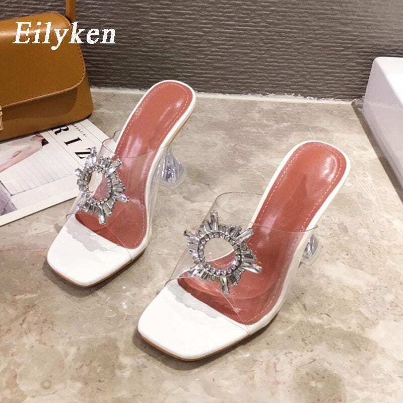 Clear PVC Metal Buckle Square Toe Sandal Pumps