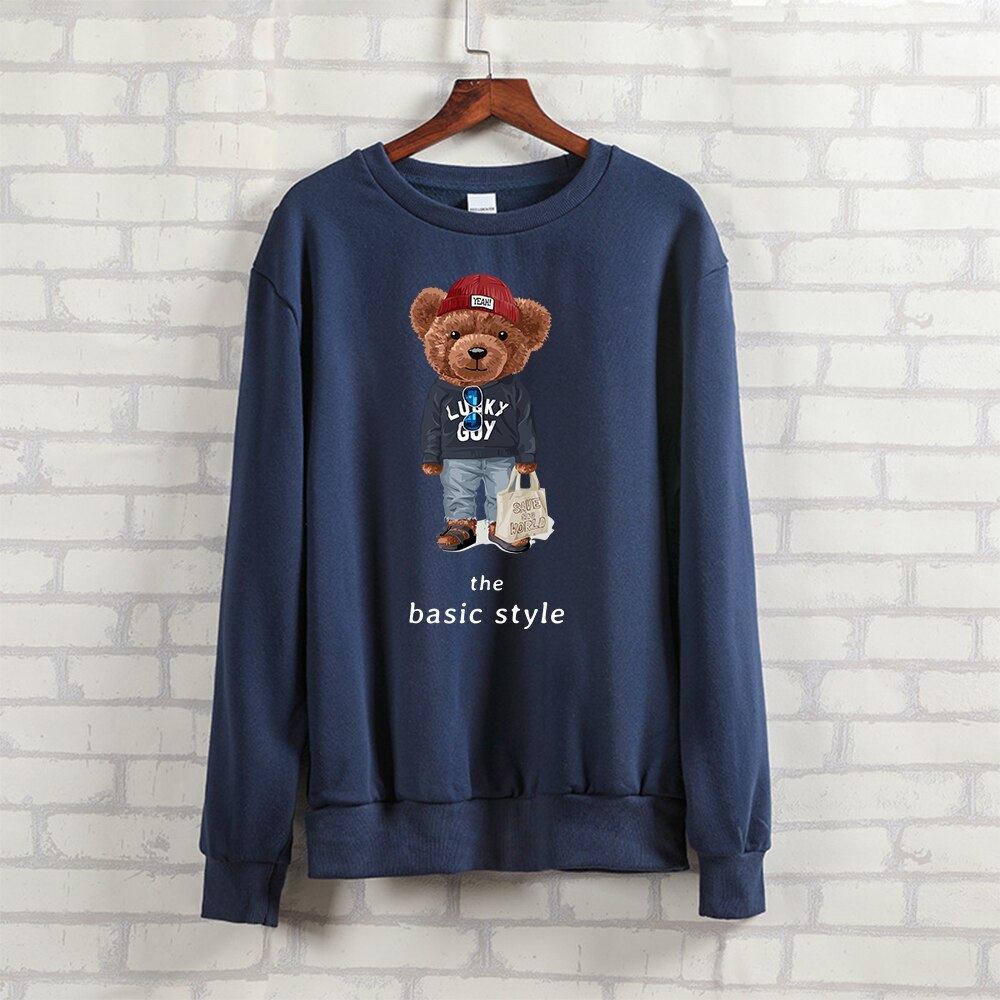 Teddy Bear "The Basic Style" Letter Printed Ladies Crewneck Sweatshirt Long Sleeve