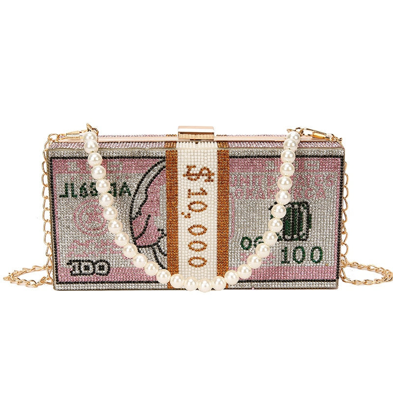 Stack of Cash Women Diamond Money Purse