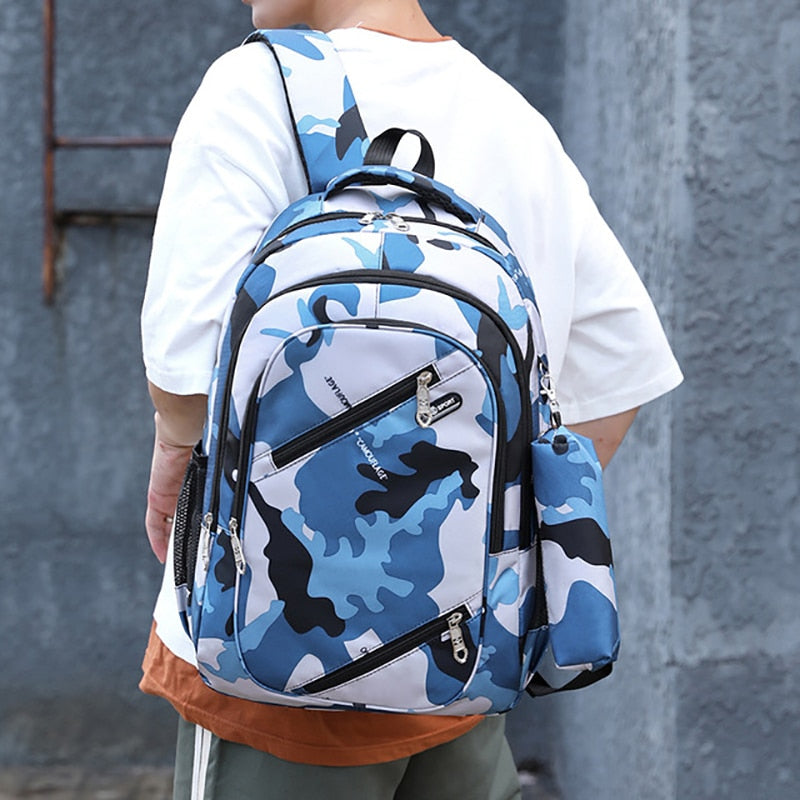 Waterproof Nylon Student Bookbag Travel Camouflage Backpack