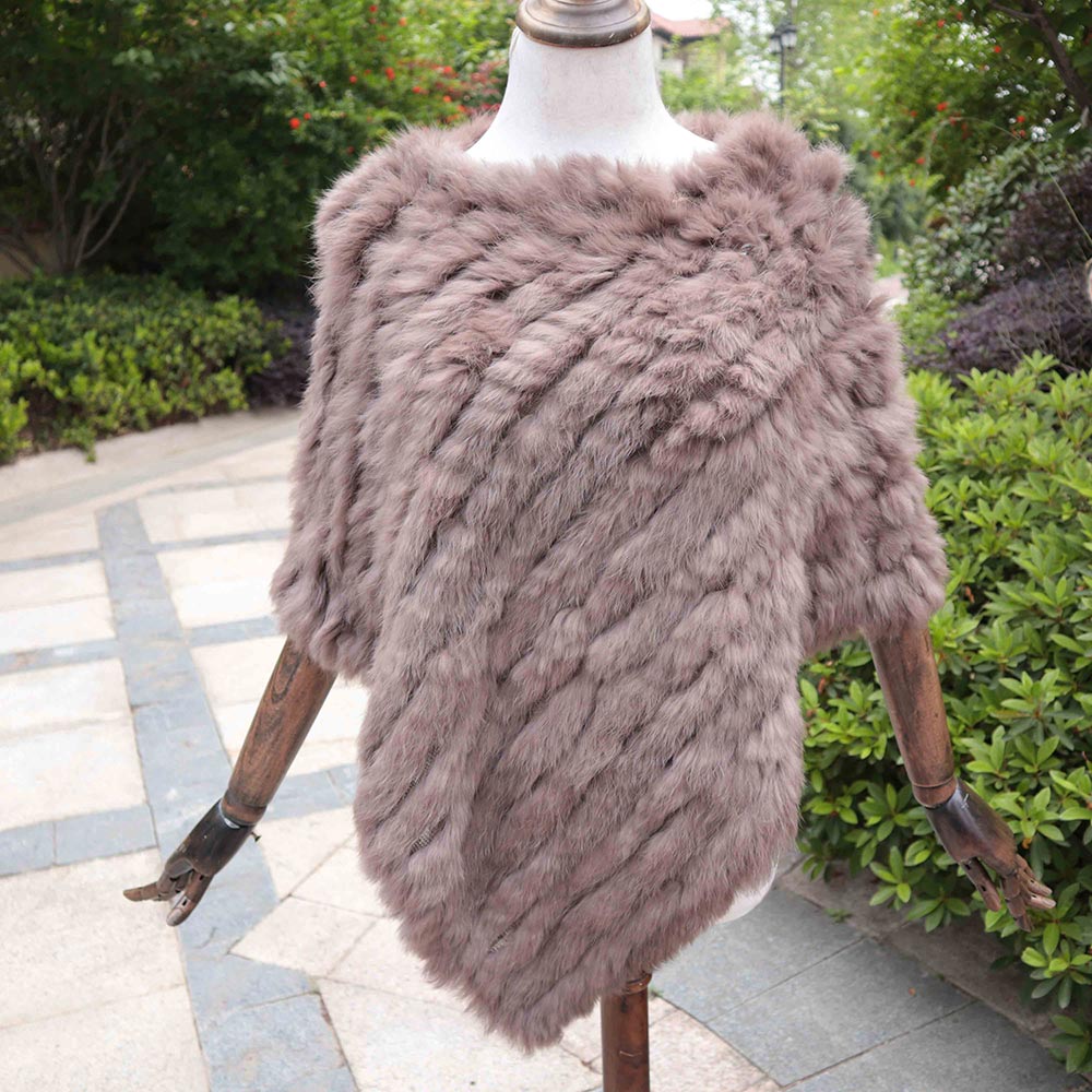 Knitted Natural Rabbit Fur Shawl