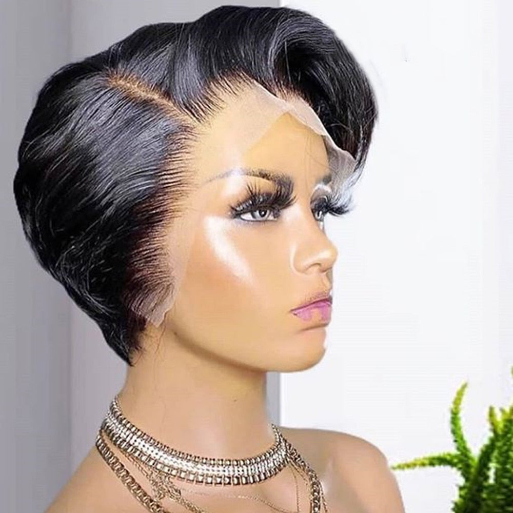 Pixie Cut Wig Short Straight Bob Human Hair Wigs Transparent Frontal Lace Wig