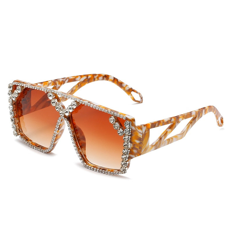 Oversized Square Diamond Rhinestone  Designer UV400 Unisex Sunglasses