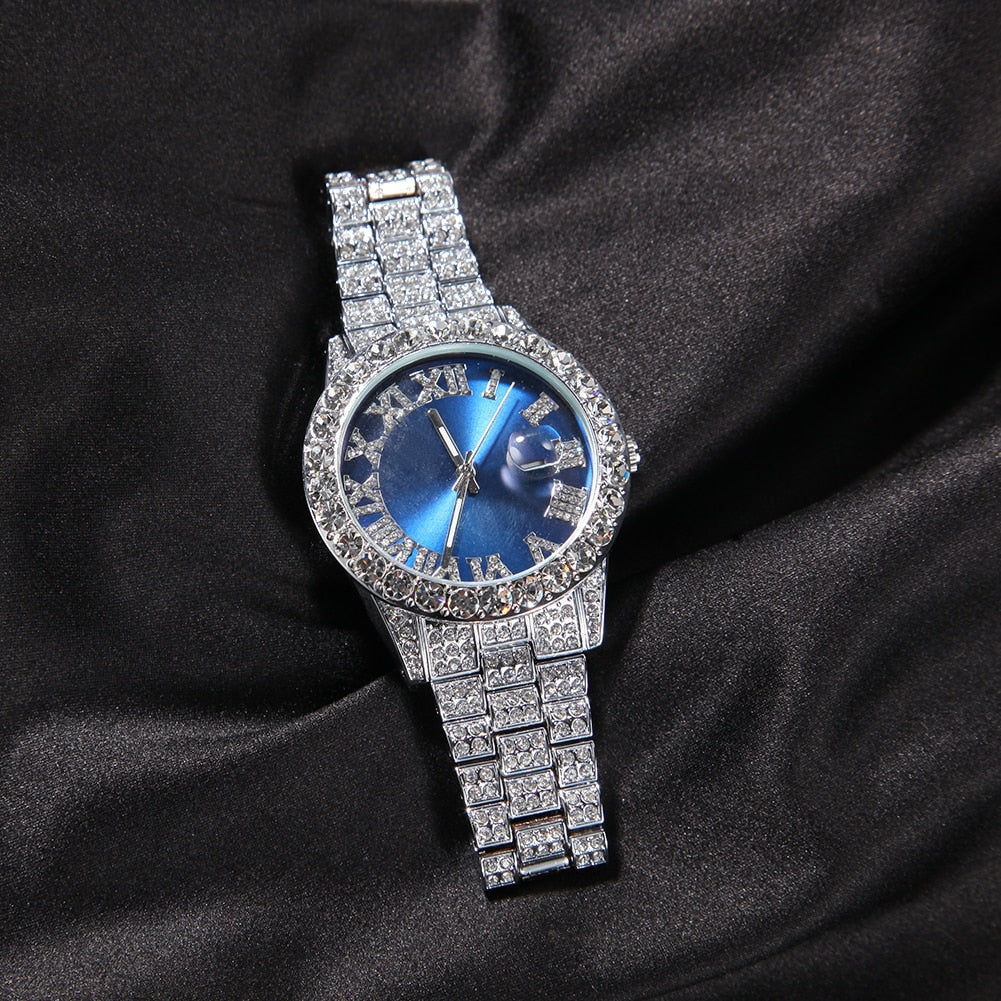 Big Dial Full Iced Out Colored Stainless Steel Men's Watches