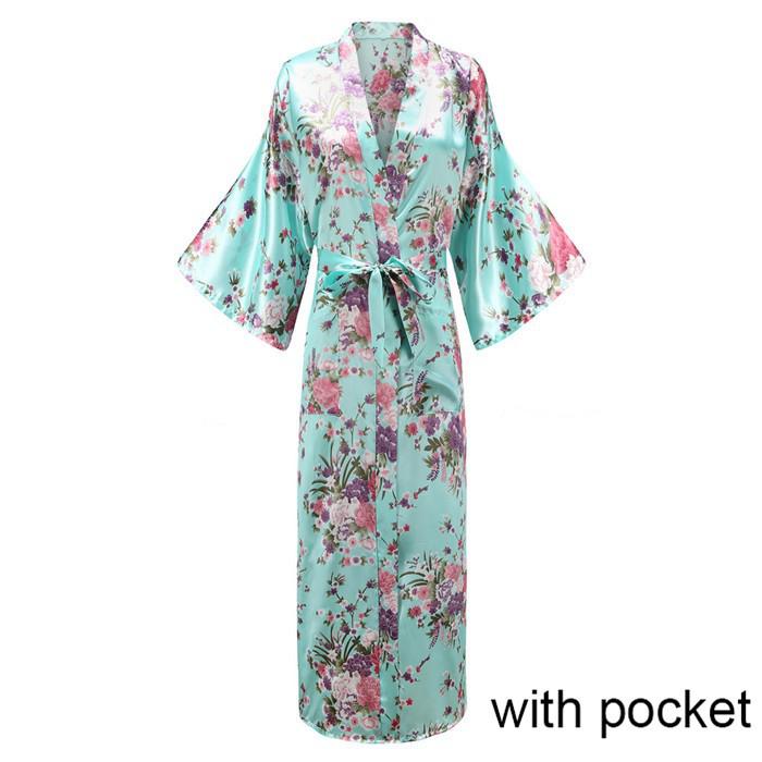 Silky Satin Women's Kimono Bath Robes w/ Pockets