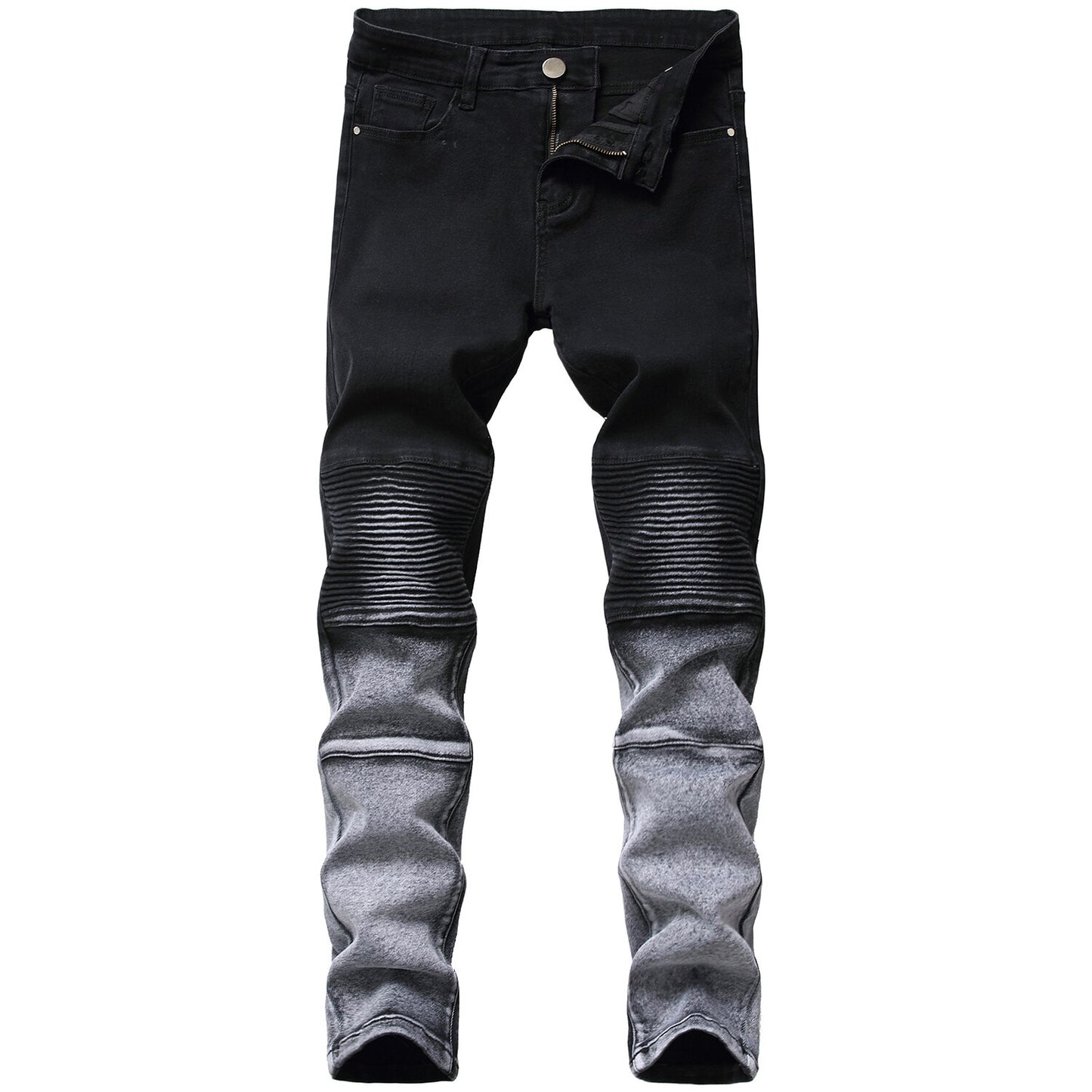 Men's Colorblock Ombre Color Contrast Slim Stretch Black Jeans