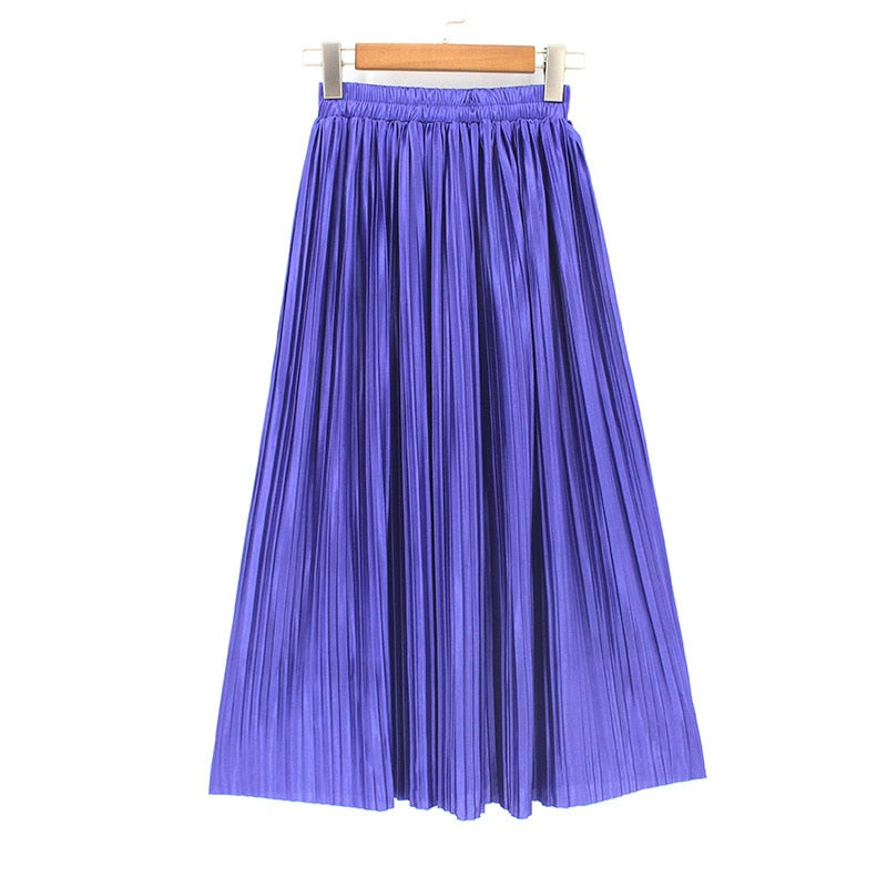 Satin Loose Pleated Solid Color High Waisted Maxi Skirt