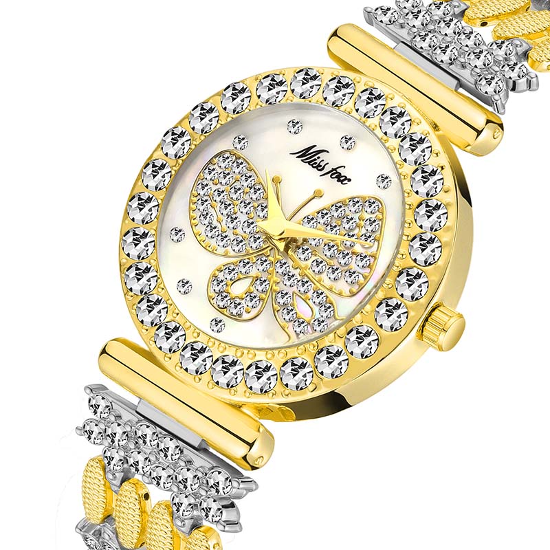 Butterfly Big Diamond 18K Gold Waterproof Ladies Watch