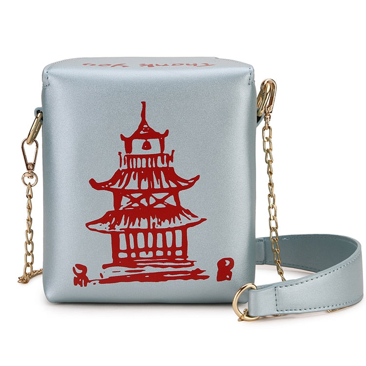 Chinese Takeout Box PU Leather Bucket Crossbody Purse