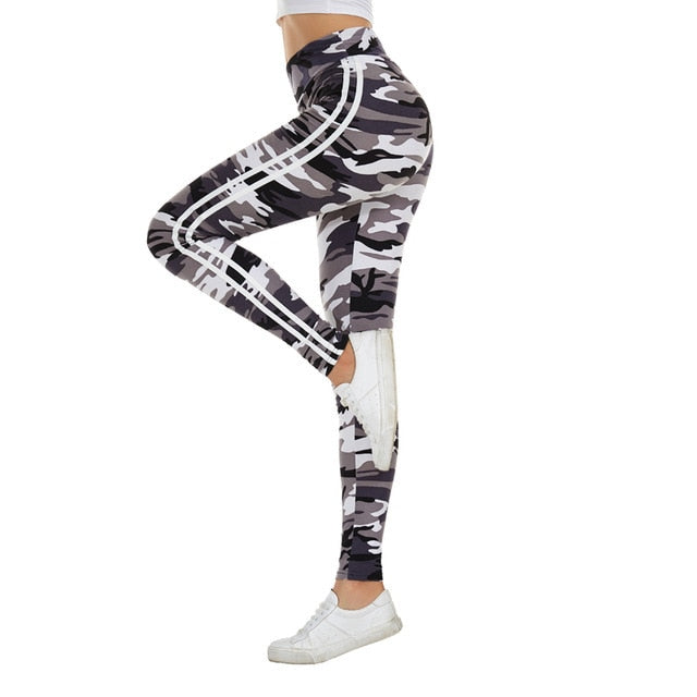 Camouflage Side Striped High Waist Skinny Stretch Workout Leggings