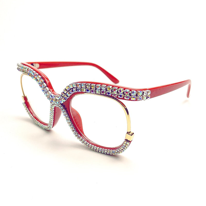 Crystal Diamond Rhinestone Cat-Eye Optical Anti-Blue Light Eyeglasses