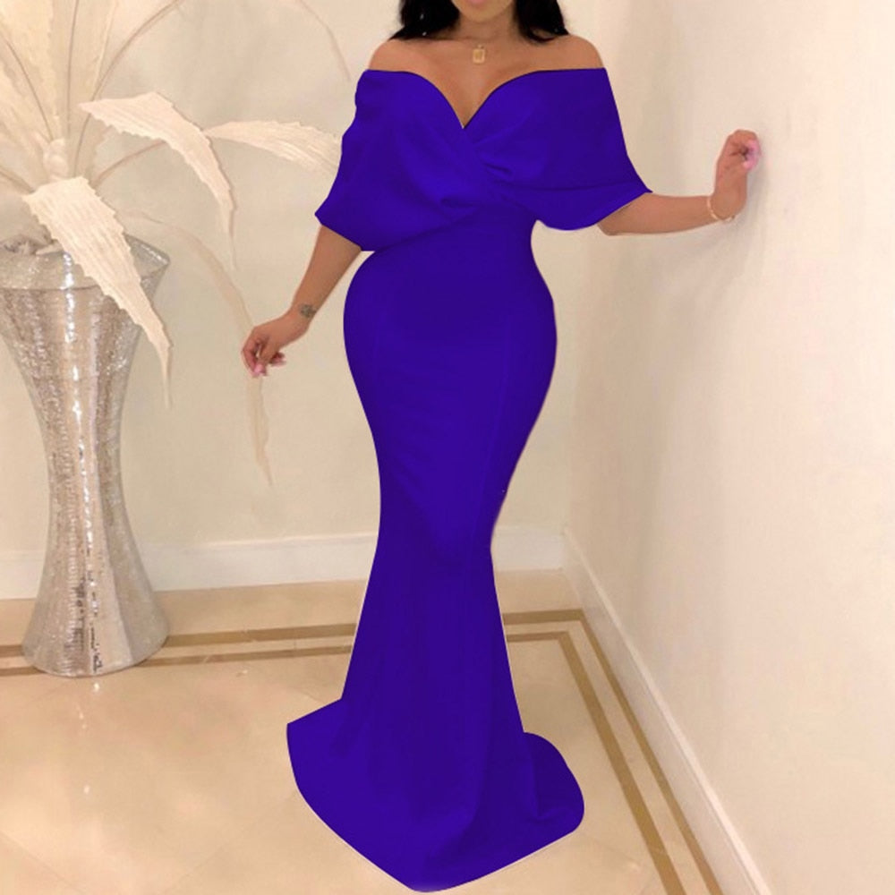 Off-the-Shoulder Bodycon Mermaid Backless Floor Length Party Dress