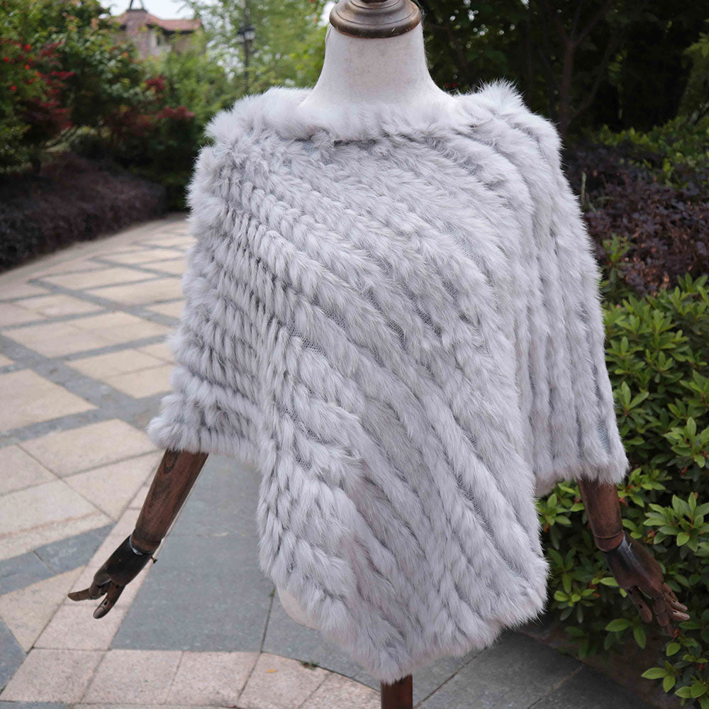 Knitted Natural Rabbit Fur Shawl