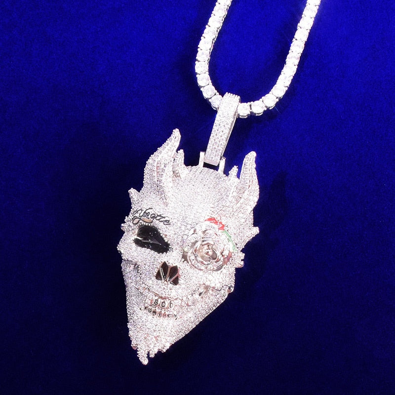 Skull Pendant Cubic Zirconia Plated Hip Hop Necklace Chain