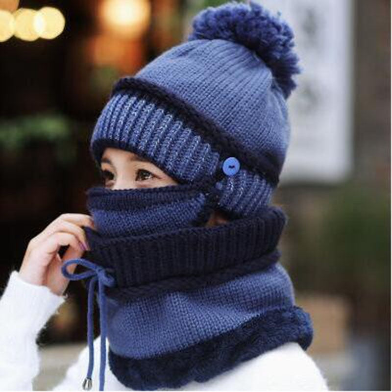 Women's Fleece 3-Piece Set: Knitted Mask, Beanie Hat & Scarf