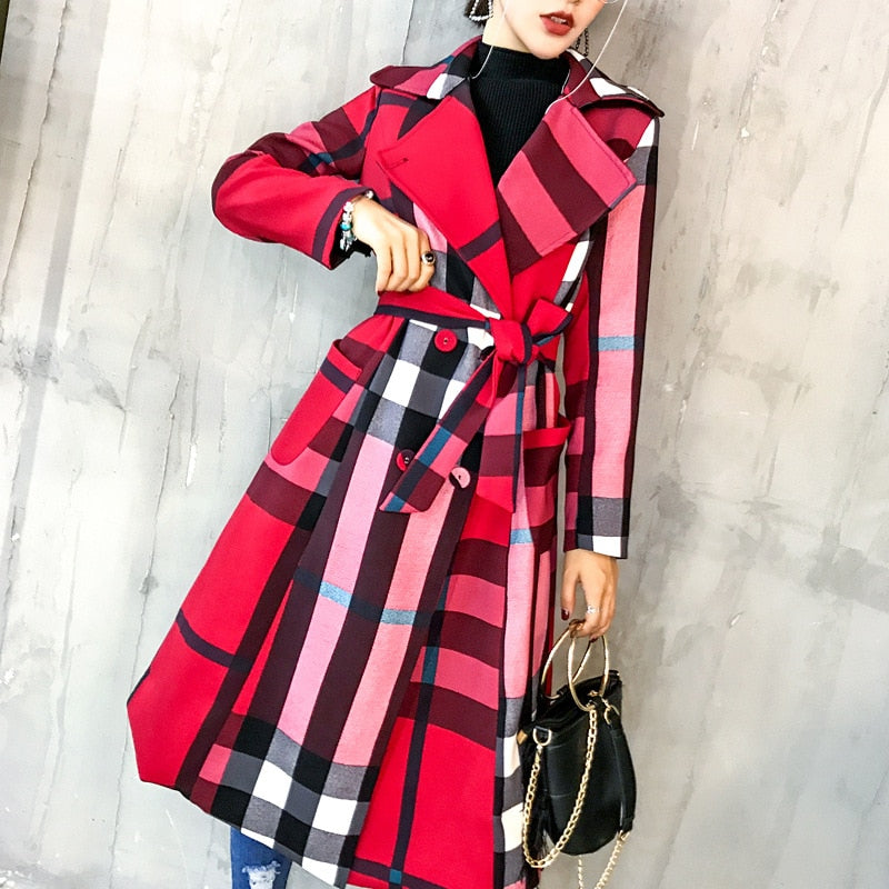 Ladies Kesington Plaid Windbreaker Trench Coat