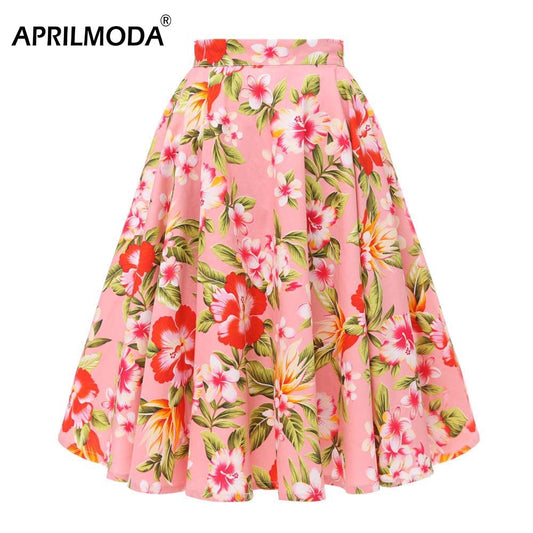 High Waist Skirt Cotton Womens Polka Dot Floral Print Swing Skirts