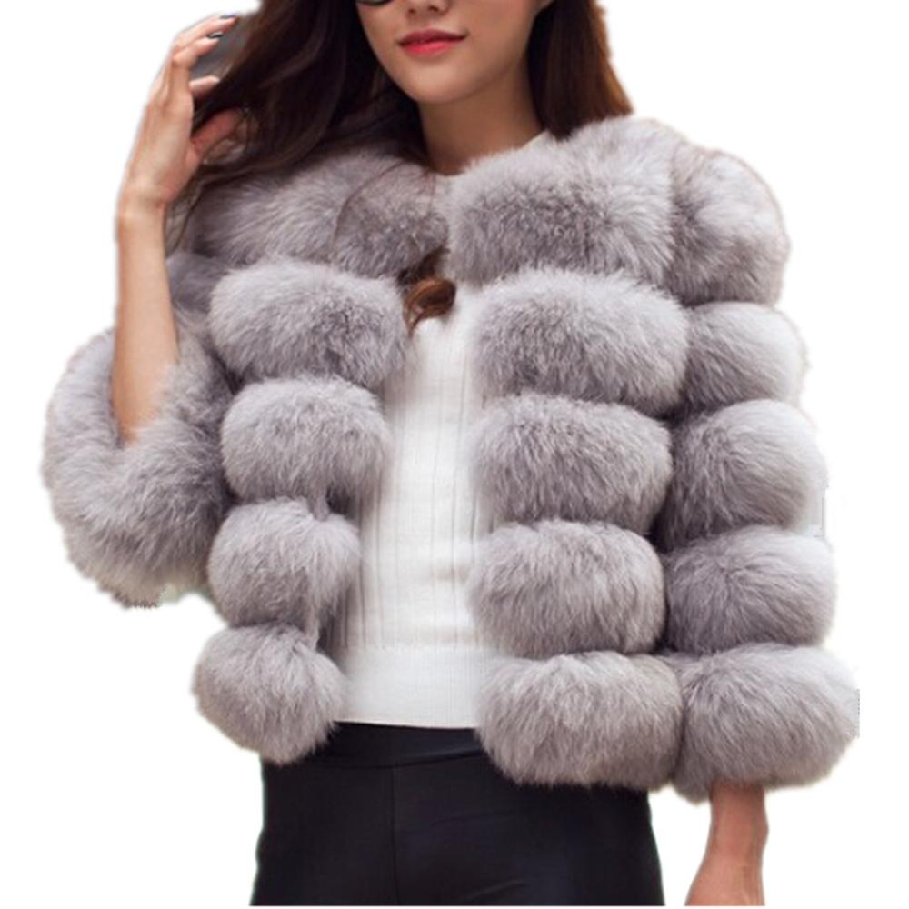 Vintage Faux Fur Solid Color Long Sleeve Women's Jacket to 4X